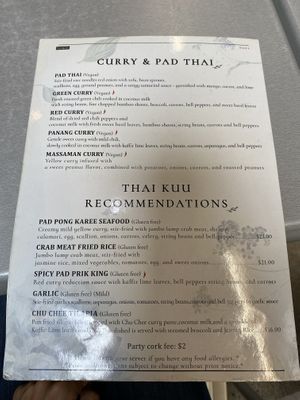 Menu back  at Thai Kuu Restaurant in Philadelphia