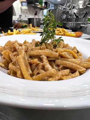 vegetarian real Swiss pasta with cheese at Hotel Restaurant Bahnhof in Giswil