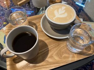 filter coffee and caramel latte   at Matsu Premium Tea & Coffee in Bratislava