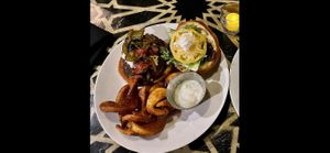 Amazing Moroccan burger! at The Oasis Santa Rosa Beach in Santa Rosa Beach