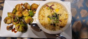 Truffle Mac n Cheese with roasted Brussels Spouts  at The Oasis Santa Rosa Beach in Santa Rosa Beach