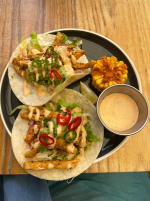 This is a side plate so really tiny portions- Oh! And about and inch of corn on the cob 😂 at Peppers in Dubrovnik