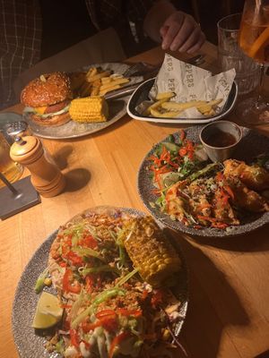 Vegan ‘beef’ tacos and the beyond meat burger! Side of veggie gyoza..  at Peppers in Dubrovnik