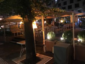 The outdoor seating terrace. at MOON Sushi & Fusion Food Bar in Belgrade
