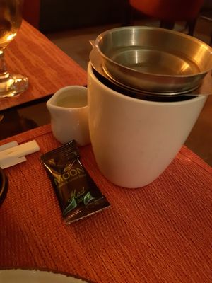 Freshly made ginger tea with some freshed pressed lemon juice and honey that they bring you aside at MOON Sushi & Fusion Food Bar in Belgrade