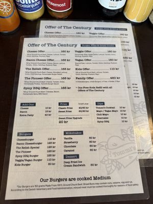 Menu  at Tommi's Burger Joint in Copenhagen