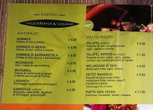 Menu part 1 at Yafa in Ferrara