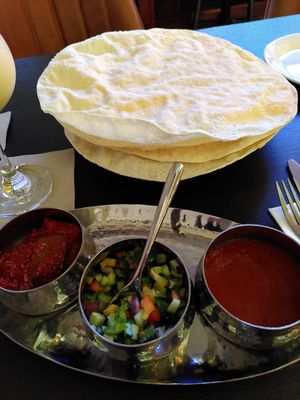 Poppadoms and sauces at Spice Culture in Harrogate