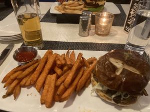 Mushroom bbq on a pretzel bun at All Set in Silver Spring
