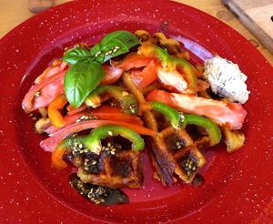 Vegan savory waffle at Roots in Aljezur