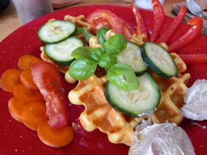 Vegan & Gluten-Free Savory Waffle w/ veggies at Roots in Aljezur