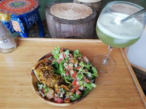 Quiche+salad with lemonade at Roots in Aljezur