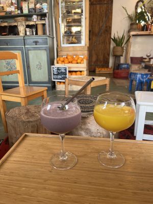 acai smoothie & fresh orange juice   at Roots in Aljezur