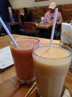 Smoothies - melon on left and passionfruit on right (Nov 2021) at Source in York