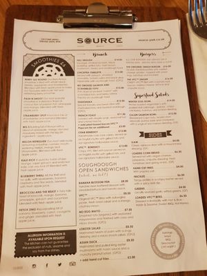 Menu at Source in York