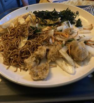 Salt n Pepper Mock Chicken, plain noodles and seaweed   at Yummy Express in Swinton