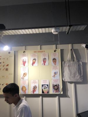 Pictured is the menu  at Bubblewrap Waffle in London