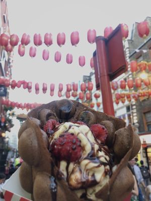 Pictured is the vegan special combo   at Bubblewrap Waffle in London