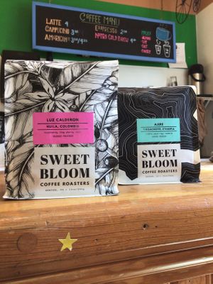 Now serving Sweet Bloom coffees, roasted weekly in Denver, CO! at Bike Fiend in Moab
