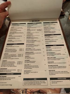 Menu at De Beren in Rotterdam
