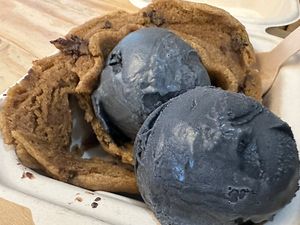 Cookie bowl with Wakanda flavor   at eighty7sweets Vegan Ice Cream Company in Atlanta