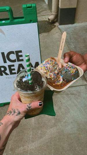 Atlanta Grand Slam in a warm cookie bowl and a milkshake!  at eighty7sweets Vegan Ice Cream Company in Atlanta
