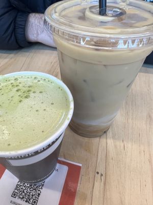 matcha and latte  at Rebel Dog Coffee Co in Farmington
