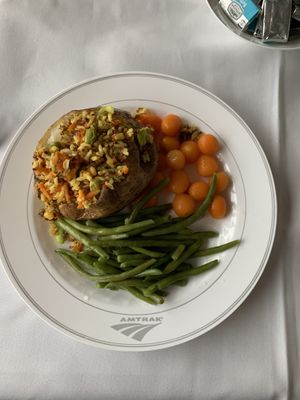 Salmon dinner without the fish and add a baked potato (Ca Zephyr Train)  at Sacramento Valley Station in Sacramento