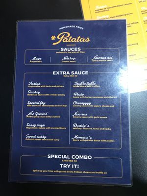 Sauce list menu in English. at Patatas in Belgrade
