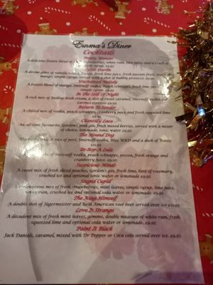 Cocktail menu. at Emma's Diner in Whitby