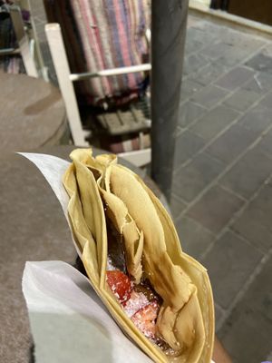 Vegan Crepe with Chocolate Cream, Strawberries and Coconut Flakes at Krepart in Crete