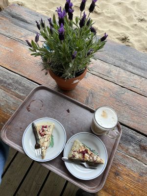 Cake and coffee  at Strandtent Het Puntje in The Hague