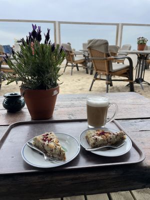 Vegan cake with a view of the ocean!  at Strandtent Het Puntje in The Hague