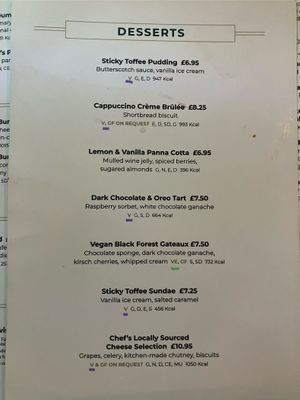 Pudding menu March 2025  at Kings Head in Richmond