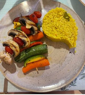 Souvlaki with rice  at Petrino in Corfu