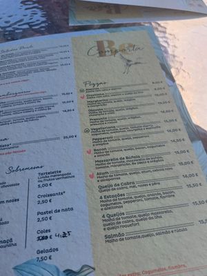 Menu de pizzas at Be Comporta in Comporta