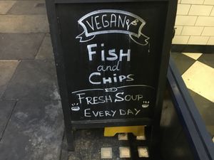Sign at Hobson's Fish & Chips in West London
