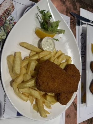 Vegan fish and chips   at Hobson's Fish & Chips in West London