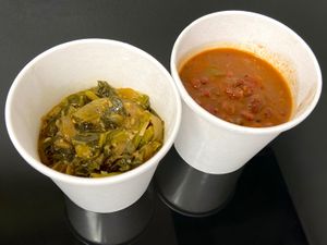 sautéed greens + red beans (takeout) at Jude's Old Town in Seattle