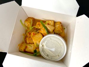 pineapple tofu (takeout) at Jude's Old Town in Seattle