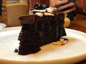 vegan chocolate cake at Brazen Open Kitchen + Bar in Dubuque