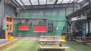 Covered outdoor seating area at Mosquito Burrito in Cleveland