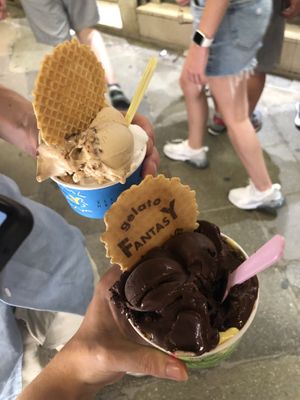 Just the one on the bottom is vegan, I had dark chocolate and mango!  at Gelato Fantasy - San Giovanni in Venice