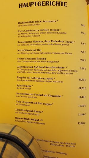 the menu 1 at Aha Cafe in Dresden