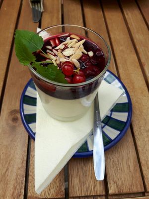 vegan panna cotta at Aha Cafe in Dresden