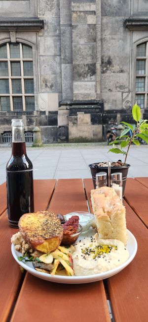 Vegan antipasti platte for one + a coke at Aha Cafe in Dresden