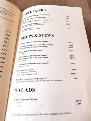 menu at Aha Cafe in Dresden