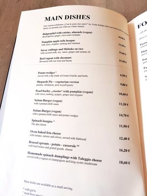 menu at Aha Cafe in Dresden