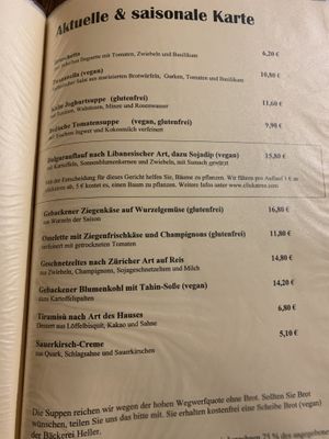 Speisekarte  at Aha Cafe in Dresden