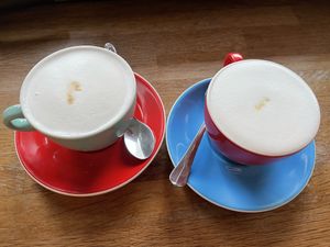Coconut & oat milk latte, can you guess which is which?  at Butlers Coffee and Kitchen in Burgas